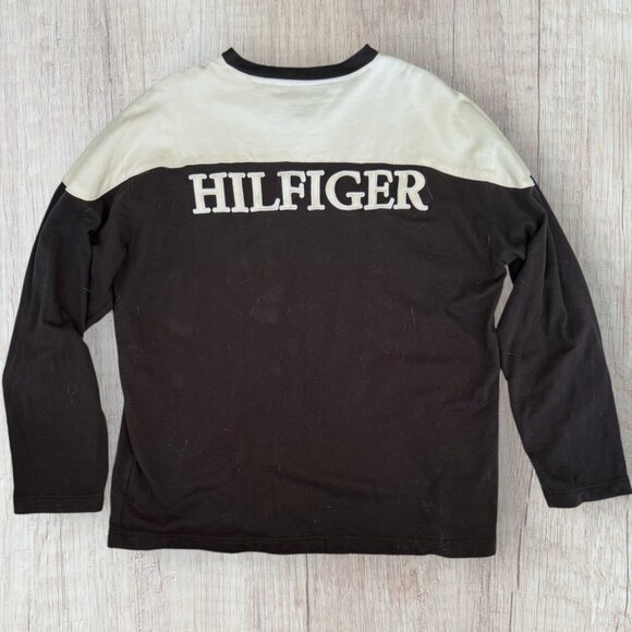 TOMMY HILFIGER Vintage Y2K Spellout Big Stripe Black White Crew Neck Sweatshirt - Picture 5 of 9